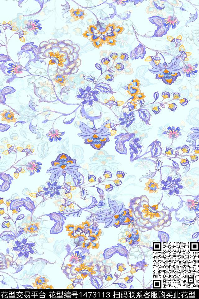绿植树叶女装花卉数码印花华亿平台下载（图片编号: 1473113） - 瓦栏（Walan）