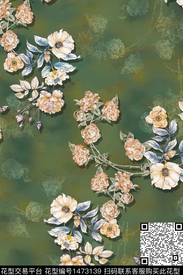 真丝香云纱复古旗袍花数码印花华亿平台下载（图片编号: 1473139） - 瓦栏（Walan）