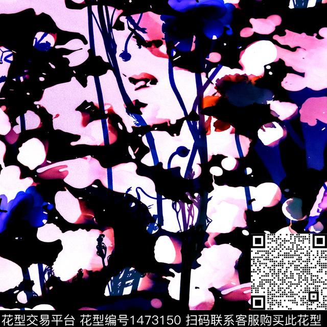 几何花卉抽象花卉油画华亿平台数码印花华亿平台下载（图片编号: 1473150） - 瓦栏（Walan）