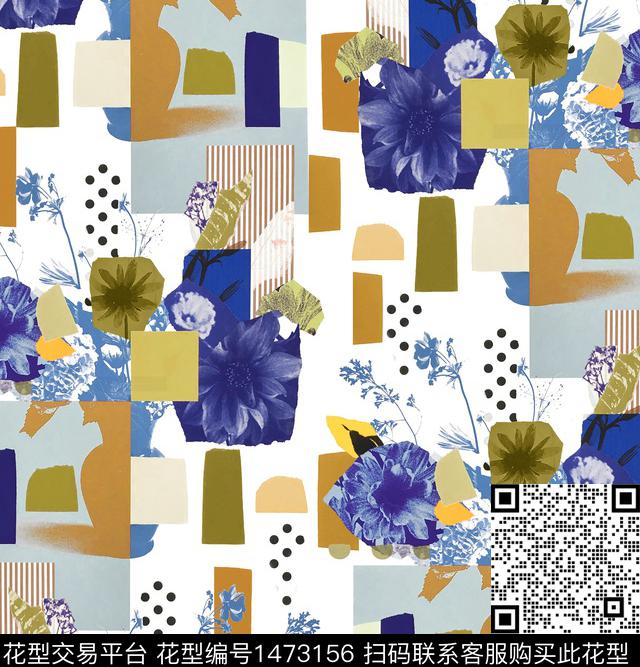 几何花卉抽象花卉油画华亿平台数码印花华亿平台下载（图片编号: 1473156） - 瓦栏（Walan）