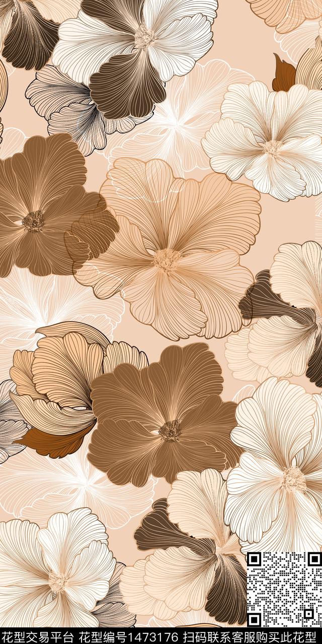时尚花卉真丝数码印花华亿平台下载（图片编号: 1473176） - 瓦栏（Walan）