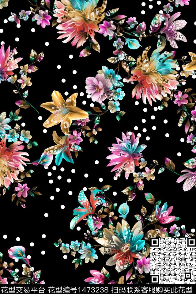 抽象花卉花卉春夏华亿平台数码印花华亿平台下载（图片编号: 1473238） - 瓦栏（Walan）