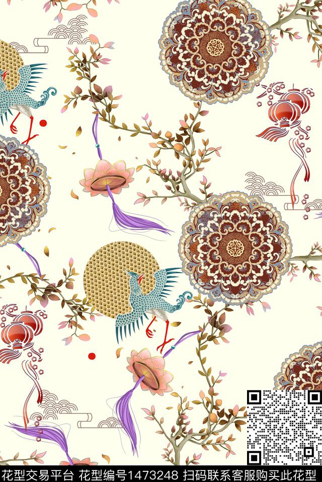 古典花纹香云纱中国风数码印花华亿平台下载（图片编号: 1473248） - 瓦栏（Walan）