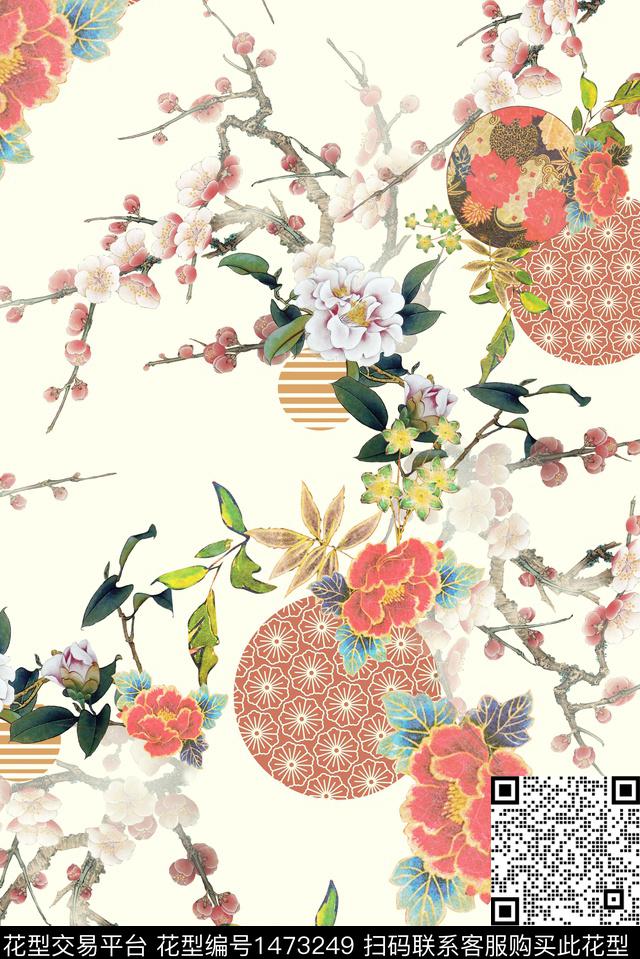 香云纱桃花中国风花卉数码印花华亿平台下载（图片编号: 1473249） - 瓦栏（Walan）