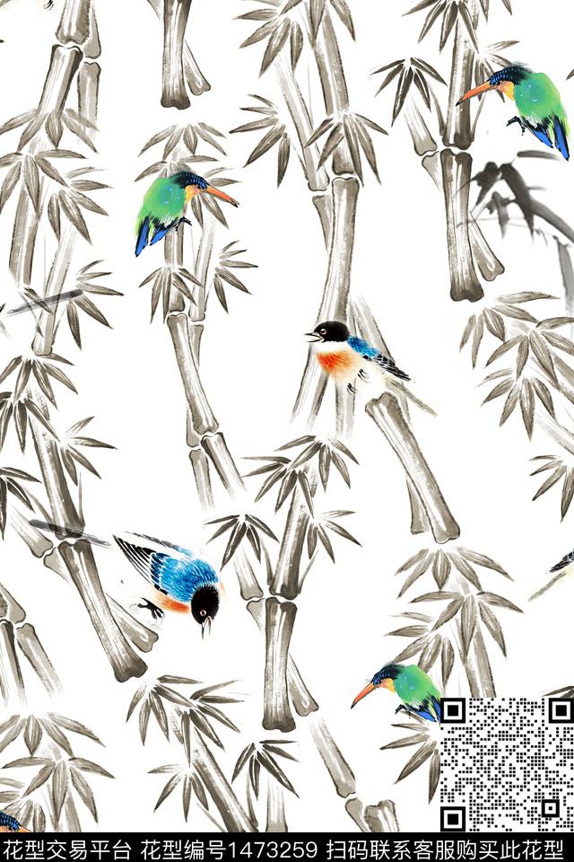 花鸟旗袍大牌风数码印花华亿平台下载（图片编号: 1473259） - 瓦栏（Walan）