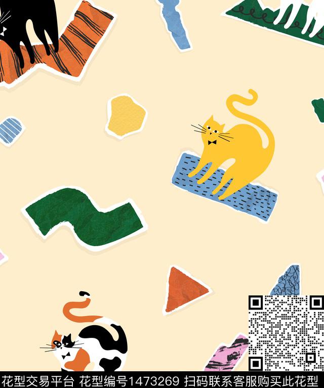 可爱猫趣味数码印花华亿平台下载（图片编号: 1473269） - 瓦栏（Walan）
