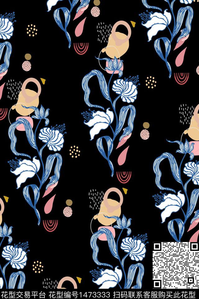 抽象花卉清爽底花卉中老年数码印花华亿平台下载（图片编号: 1473333） - 瓦栏（Walan）