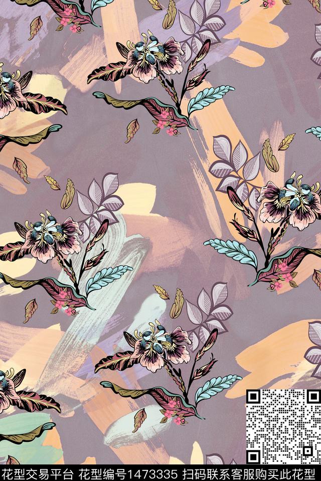 抽象花卉清爽底花卉中老年数码印花华亿平台下载（图片编号: 1473335） - 瓦栏（Walan）