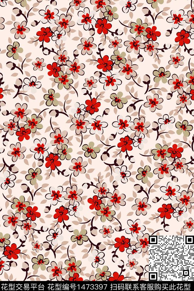 抽象大牌风清爽底花卉数码印花华亿平台下载（图片编号: 1473397） - 瓦栏（Walan）