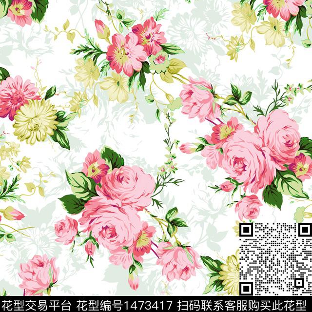 花鸟玫瑰花大牌风数码印花华亿平台下载（图片编号: 1473417） - 瓦栏（Walan）