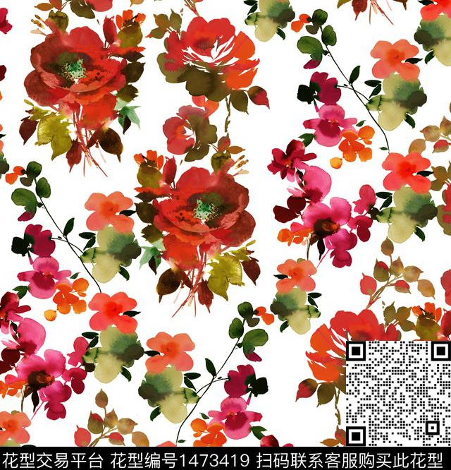 玫瑰花大牌风牡丹数码印花华亿平台下载（图片编号: 1473419） - 瓦栏（Walan）