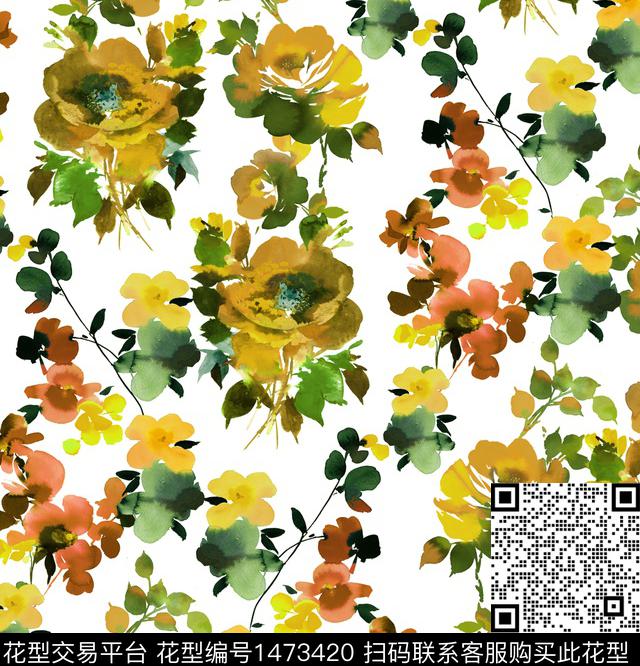 花鸟玫瑰花大牌风数码印花华亿平台下载（图片编号: 1473420） - 瓦栏（Walan）