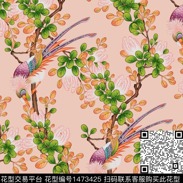 花鸟大牌风牡丹数码印花华亿平台下载（图片编号: 1473425） - 瓦栏（Walan）