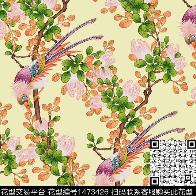 花鸟玫瑰花大牌风数码印花华亿平台下载（图片编号: 1473426） - 瓦栏（Walan）