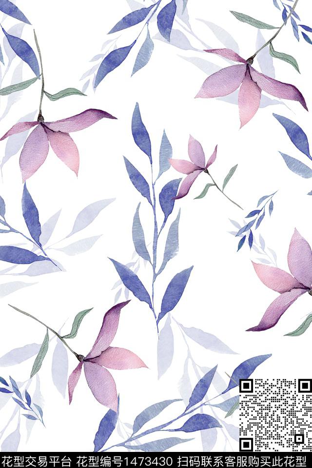 水彩绿植树叶年轻女性数码印花华亿平台下载（图片编号: 1473430） - 瓦栏（Walan）