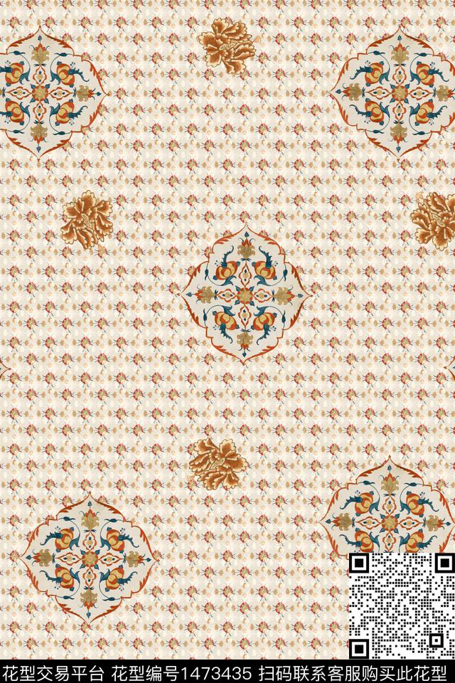 几何花卉传统纹样年轻女性传统印花华亿平台下载（图片编号: 1473435） - 瓦栏（Walan）