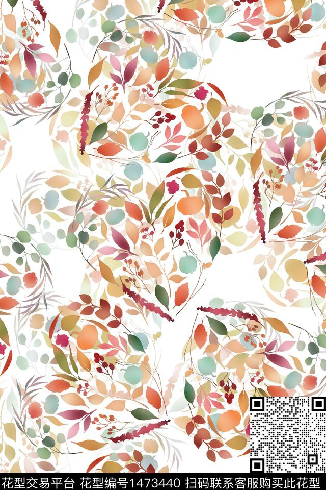 绿植树叶抽象花卉大牌风数码印花华亿平台下载（图片编号: 1473440） - 瓦栏（Walan）