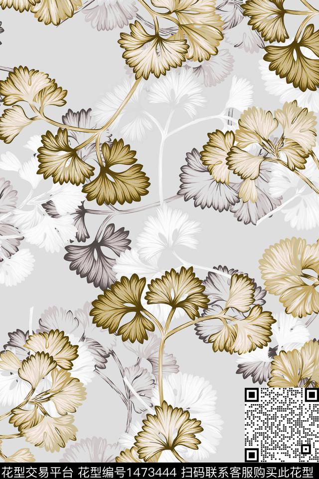 绿植树叶小清新真丝数码印花华亿平台下载（图片编号: 1473444） - 瓦栏（Walan）