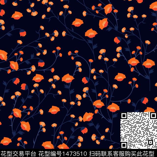 复古花卉潮牌数码印花华亿平台下载（图片编号: 1473510） - 瓦栏（Walan）