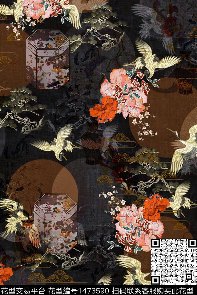 花卉香云纱中国风数码印花华亿平台下载（图片编号: 1473590） - 瓦栏（Walan）