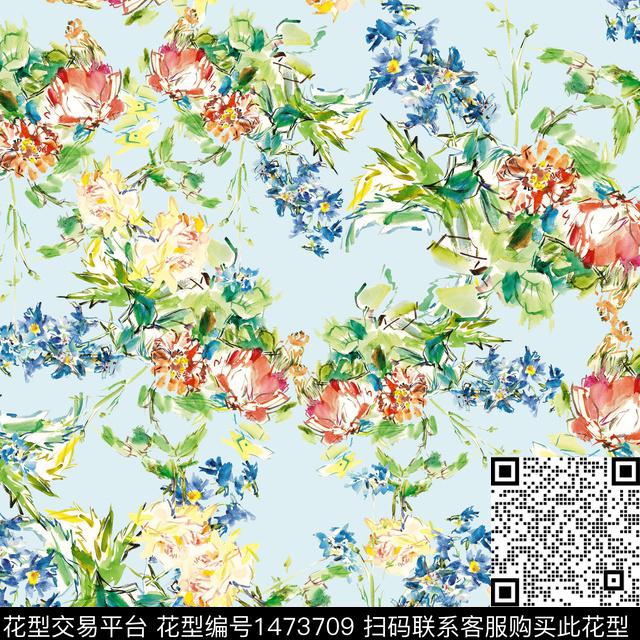 年轻女性手绘花卉清新风数码印花华亿平台下载（图片编号: 1473709） - 瓦栏（Walan）