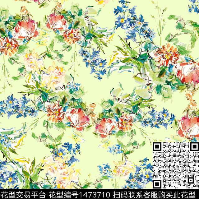 年轻女性手绘花卉清新风数码印花华亿平台下载（图片编号: 1473710） - 瓦栏（Walan）