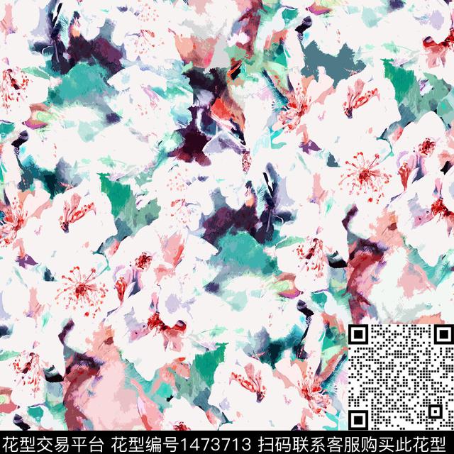 年轻女性手绘花卉清新风数码印花华亿平台下载（图片编号: 1473713） - 瓦栏（Walan）