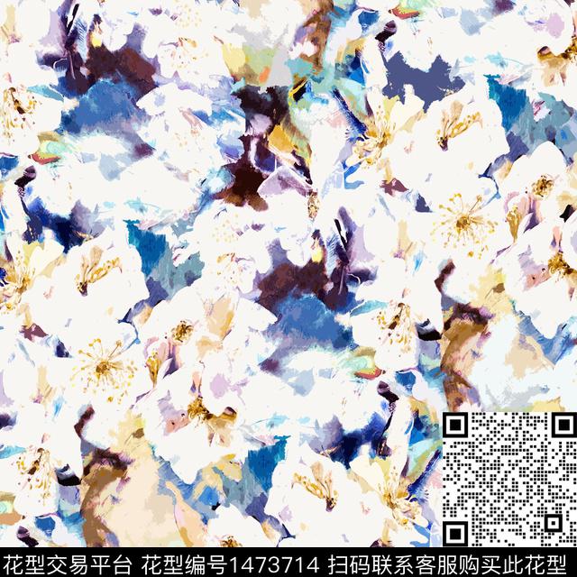 年轻女性手绘花卉清新风数码印花华亿平台下载（图片编号: 1473714） - 瓦栏（Walan）