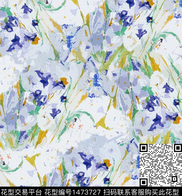 年轻女性手绘花卉清新风数码印花华亿平台下载（图片编号: 1473727） - 瓦栏（Walan）