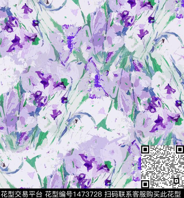 年轻女性手绘花卉清新风数码印花华亿平台下载（图片编号: 1473728） - 瓦栏（Walan）