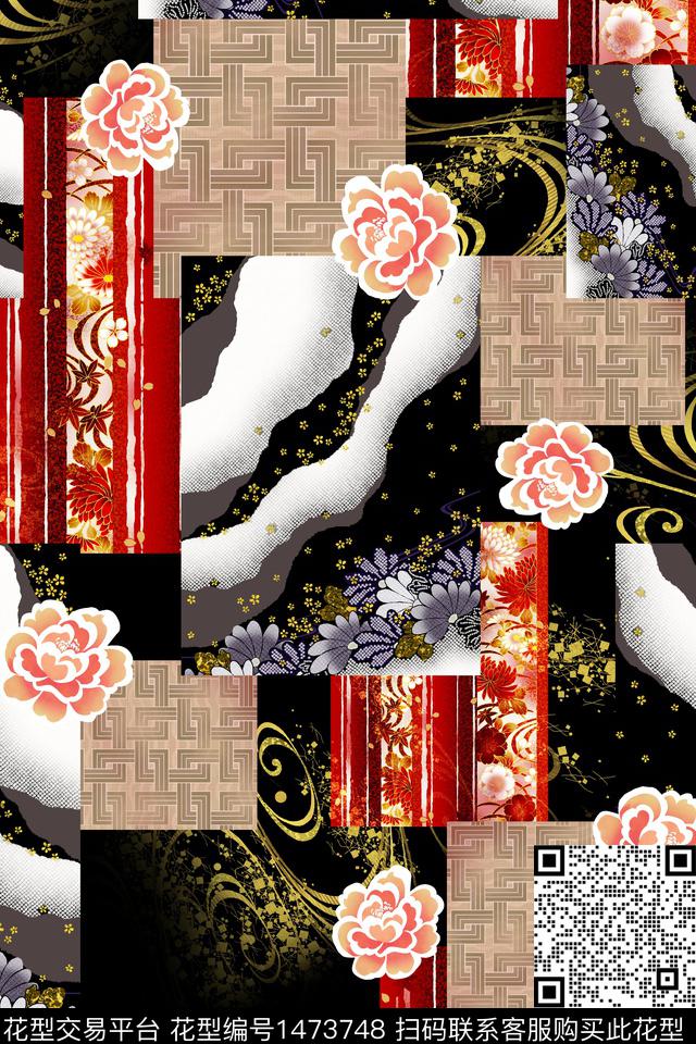 格子民族风大牌风数码印花华亿平台下载（图片编号: 1473748） - 瓦栏（Walan）