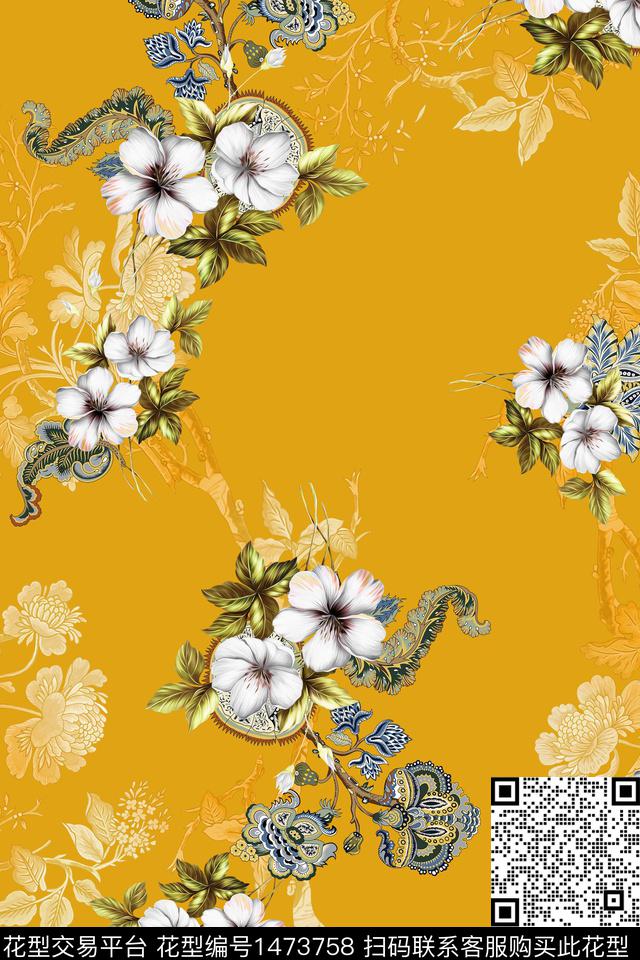 清爽底花卉花卉大牌风数码印花华亿平台下载（图片编号: 1473758） - 瓦栏（Walan）