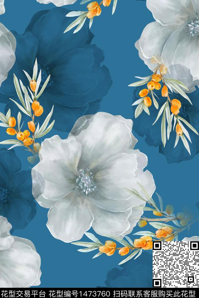 清爽底花卉花卉大牌风数码印花华亿平台下载（图片编号: 1473760） - 瓦栏（Walan）
