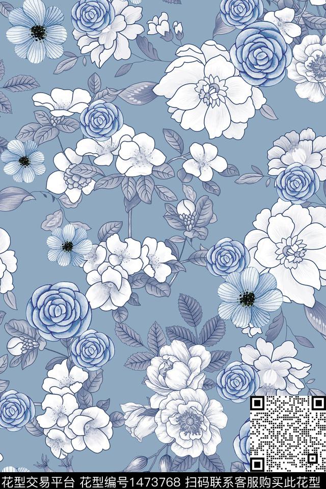 花卉大牌风小清新数码印花华亿平台下载（图片编号: 1473768） - 瓦栏（Walan）