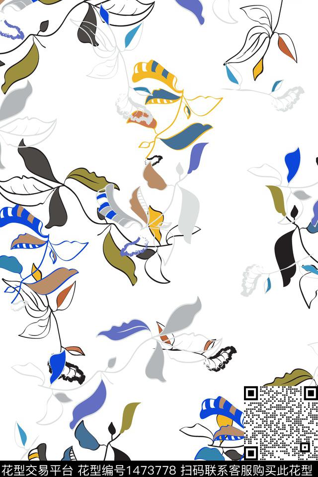 几何花卉绿植树叶年轻女性数码印花华亿平台下载（图片编号: 1473778） - 瓦栏（Walan）