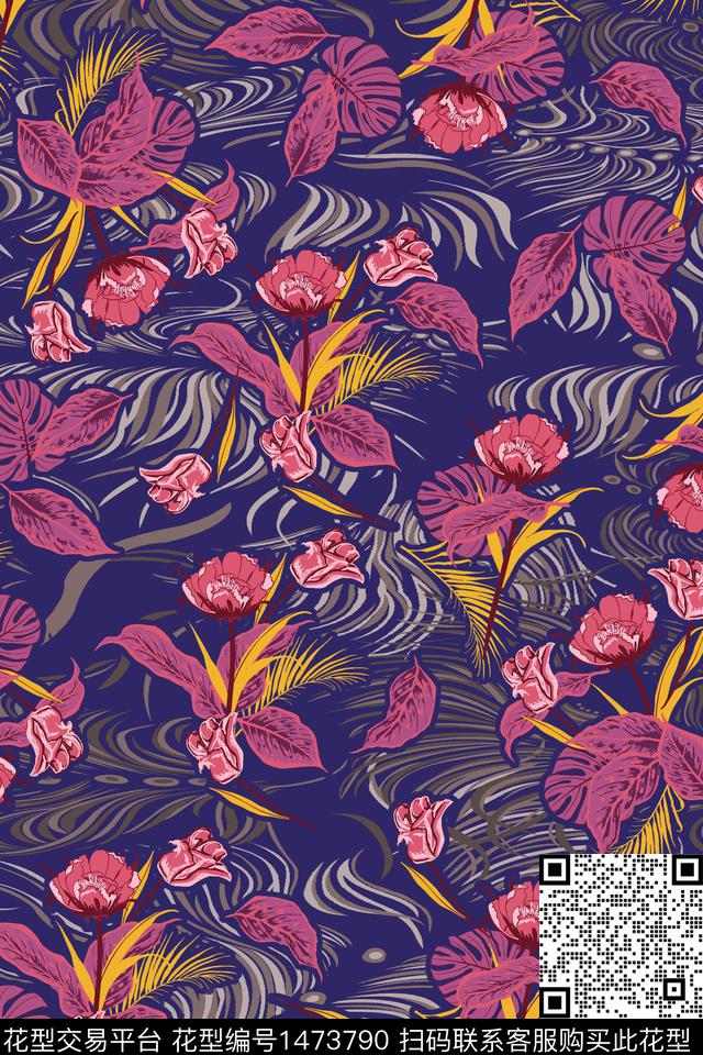 清爽底花卉中老年配饰数码印花华亿平台下载（图片编号: 1473790） - 瓦栏（Walan）
