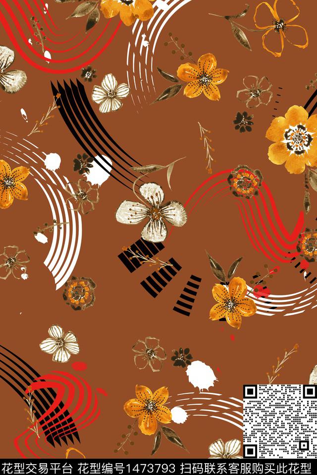 清爽底花卉中老年配饰数码印花华亿平台下载（图片编号: 1473793） - 瓦栏（Walan）