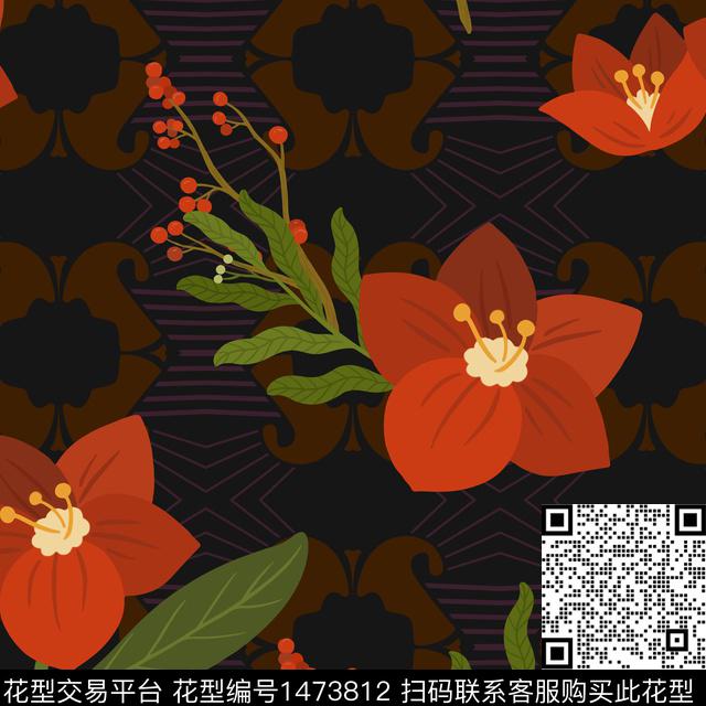 复古花卉潮牌数码印花华亿平台下载（图片编号: 1473812） - 瓦栏（Walan）