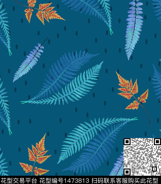 植物趣味波点数码印花华亿平台下载（图片编号: 1473813） - 瓦栏（Walan）