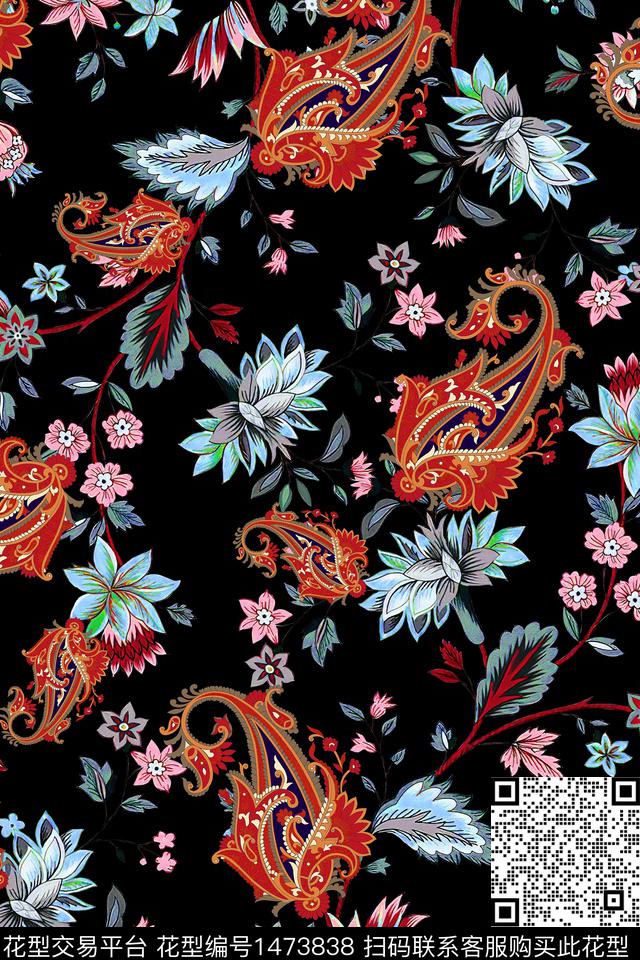 水彩绿植树叶旗袍数码印花华亿平台下载（图片编号: 1473838） - 瓦栏（Walan）