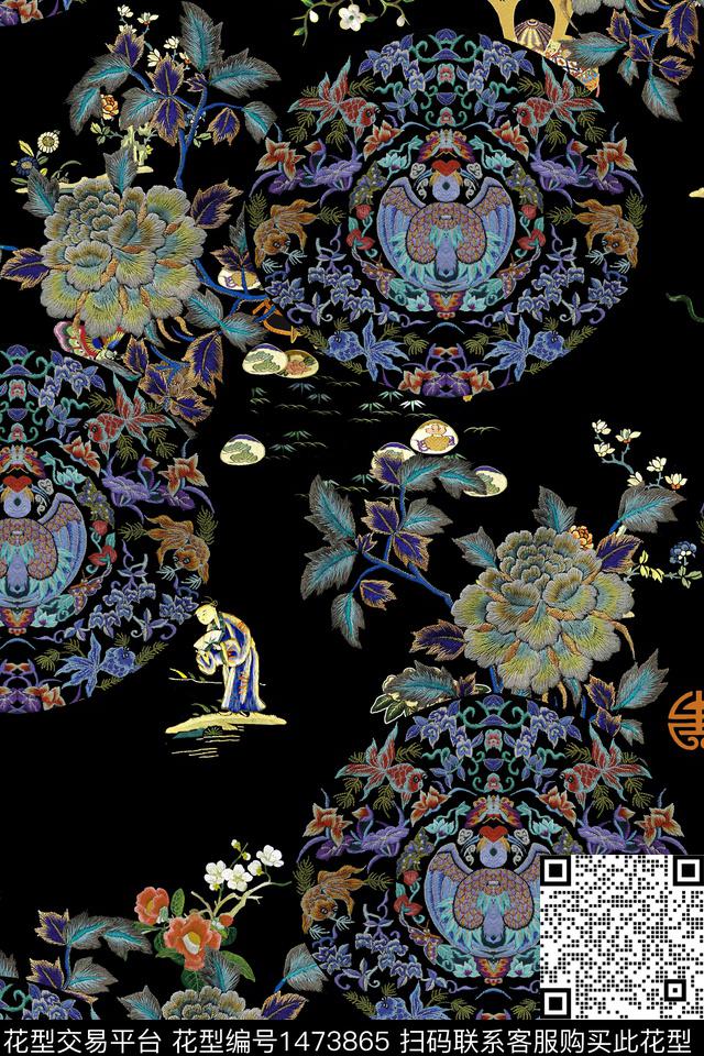 民族风香云纱中国风数码印花华亿平台下载（图片编号: 1473865） - 瓦栏（Walan）