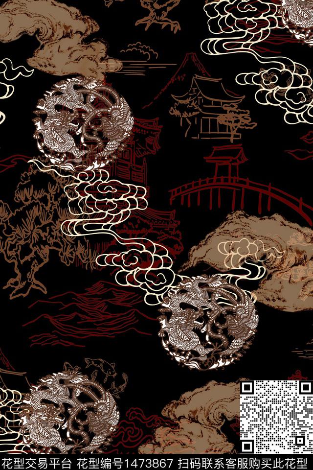 香云纱中国风真丝数码印花华亿平台下载（图片编号: 1473867） - 瓦栏（Walan）