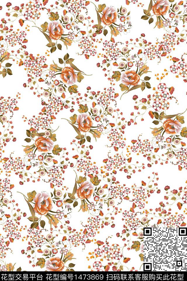 花卉真丝小碎花数码印花华亿平台下载（图片编号: 1473869） - 瓦栏（Walan）