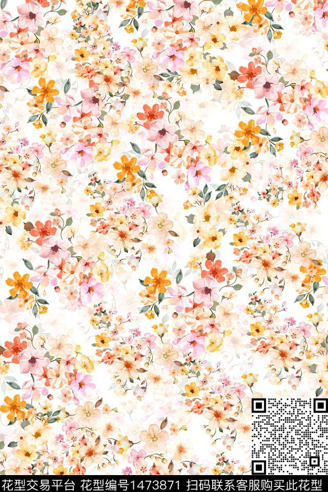 花卉小清新真丝数码印花华亿平台下载（图片编号: 1473871） - 瓦栏（Walan）