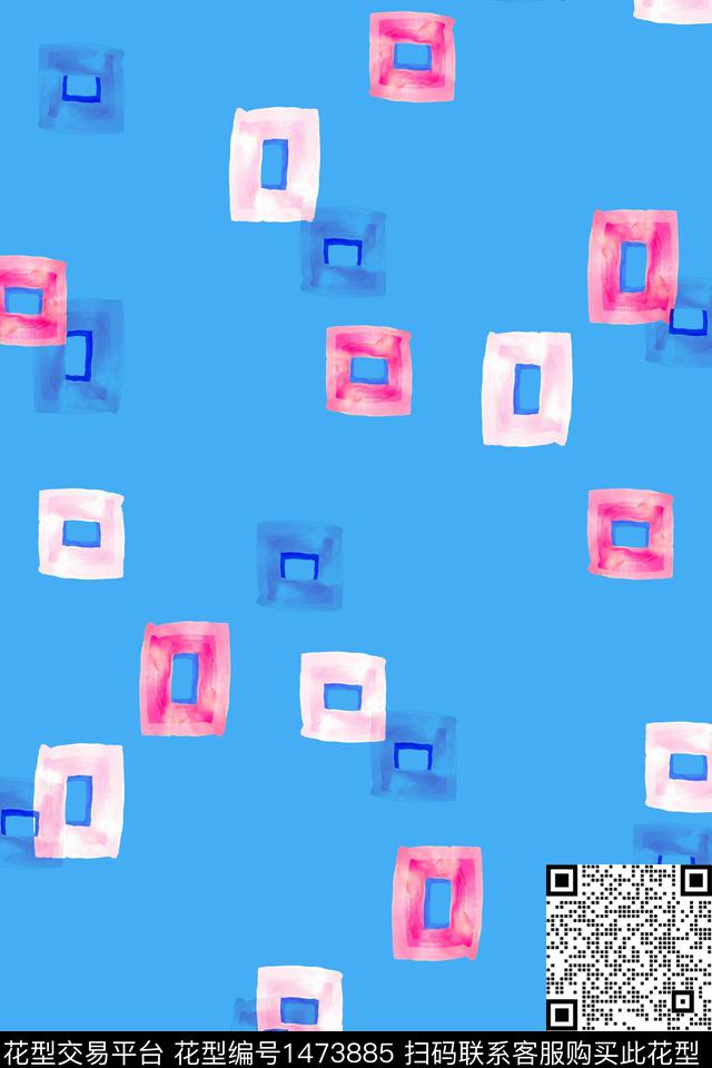 格子几何清爽底花卉数码印花华亿平台下载（图片编号: 1473885） - 瓦栏（Walan）