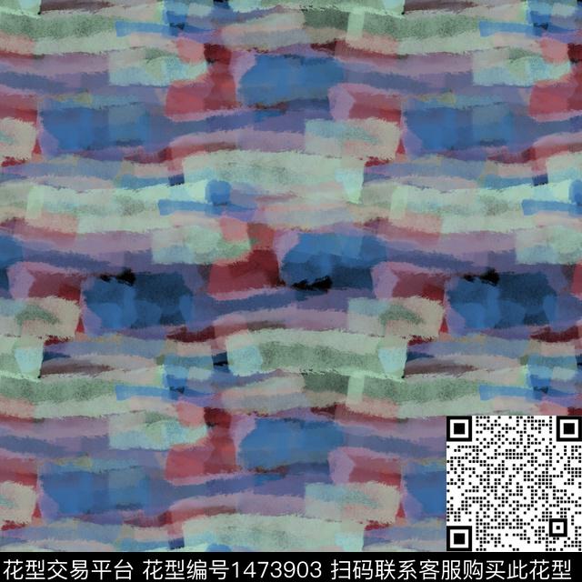 大牌风条纹水彩笔触数码印花华亿平台下载（图片编号: 1473903） - 瓦栏（Walan）