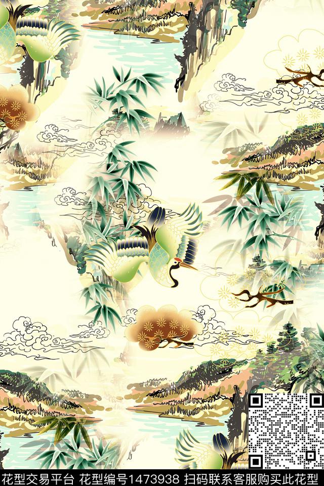 山仙鹤香云纱数码印花华亿平台下载（图片编号: 1473938） - 瓦栏（Walan）