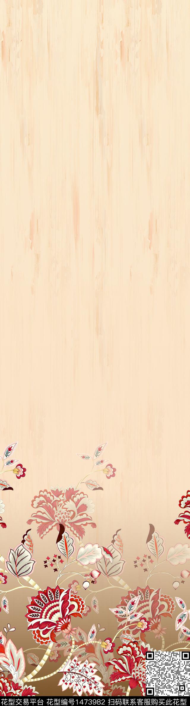 绿植树叶传统纹样佩斯利数码印花华亿平台下载（图片编号: 1473982） - 瓦栏（Walan）