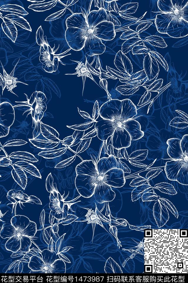 水彩绿植树叶传统纹样数码印花华亿平台下载（图片编号: 1473987） - 瓦栏（Walan）