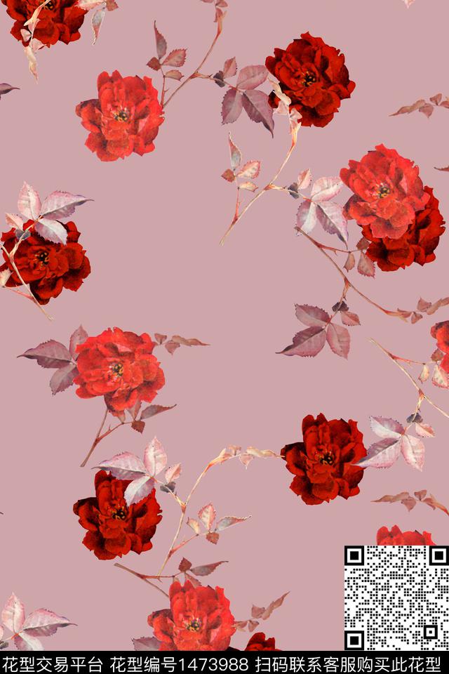 水彩绿植树叶大牌风数码印花华亿平台下载（图片编号: 1473988） - 瓦栏（Walan）